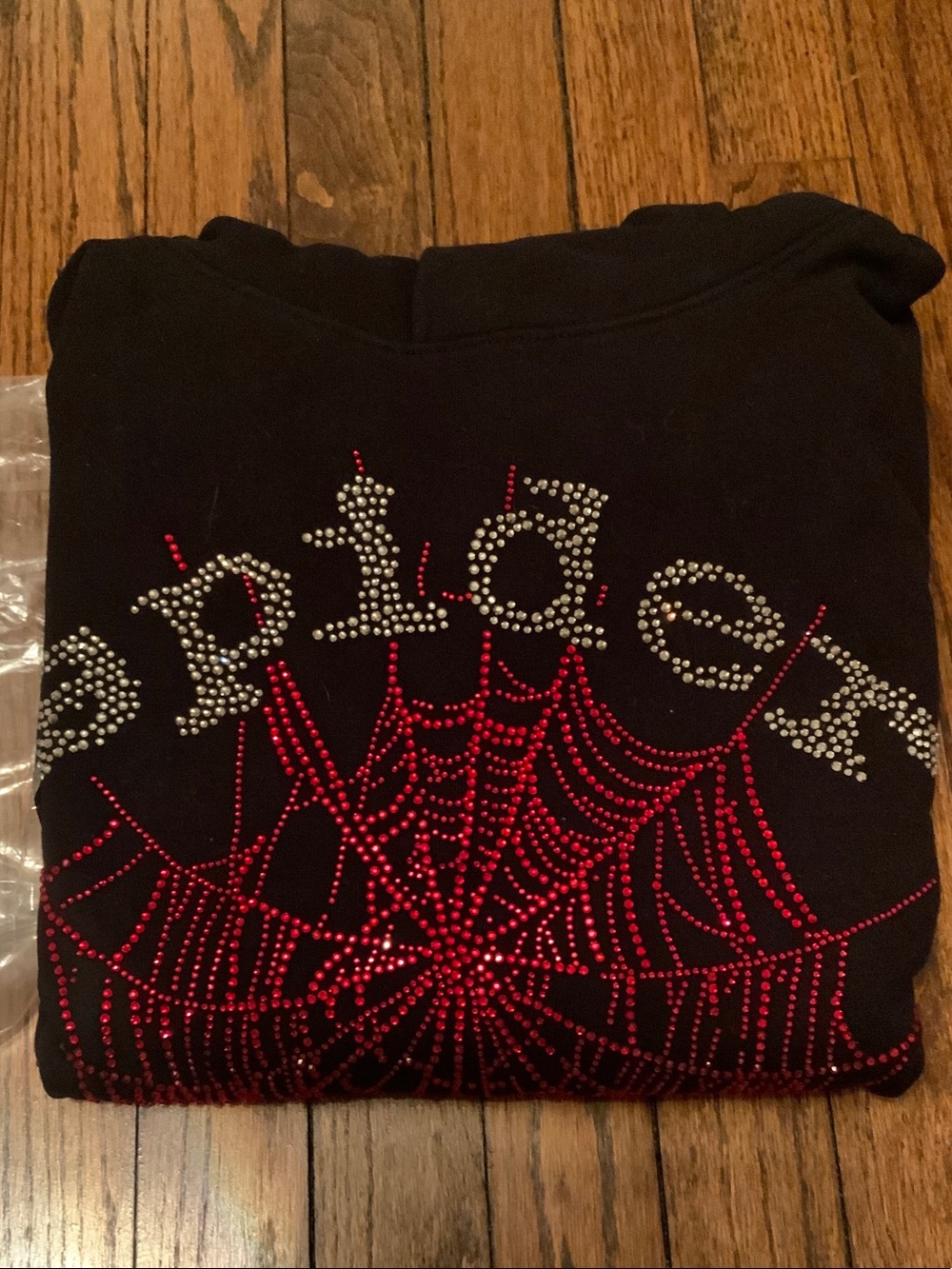 Sp5der Black Rhinestone hoodie size medium